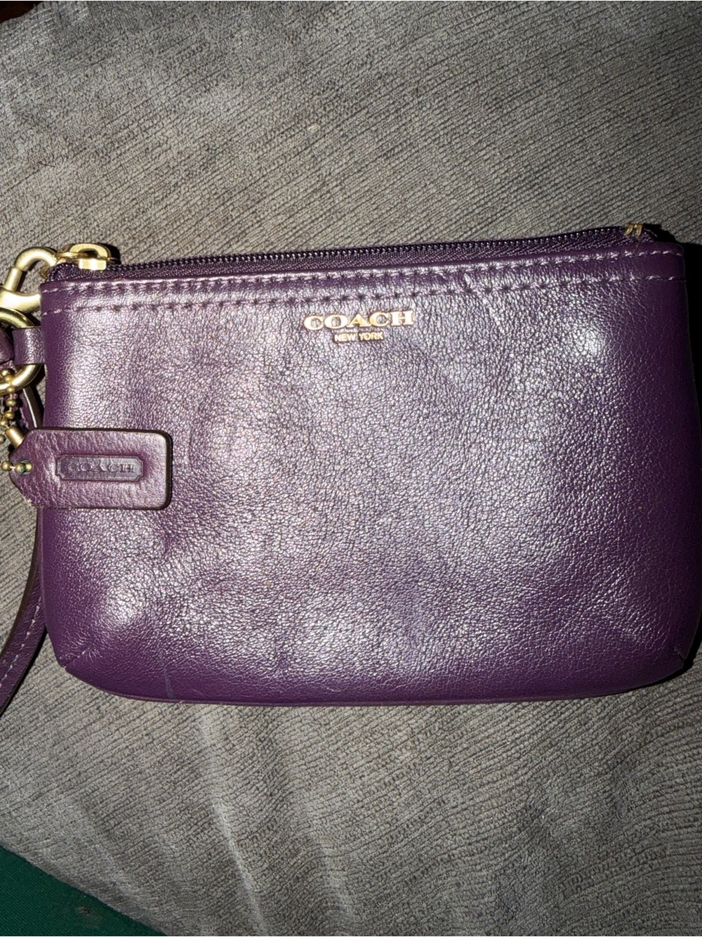 COACH Plum Purple Leather Wristlet with Gold Hardware